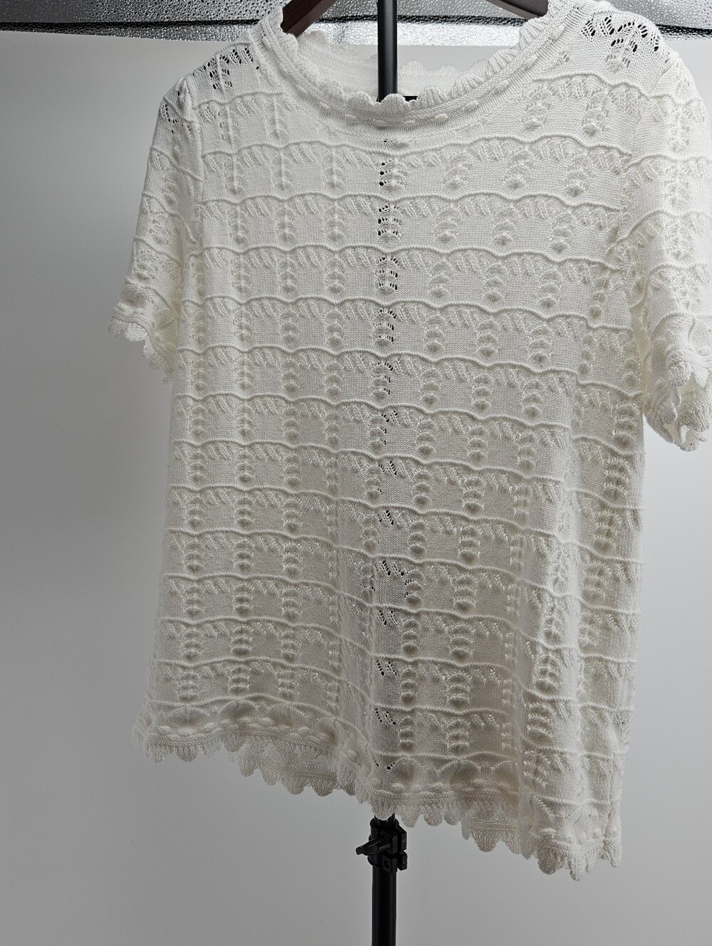 Zesica White Open Knit Crochet Sweater Top Scalloped Cottagecore Romantic - Picture 10 of 12